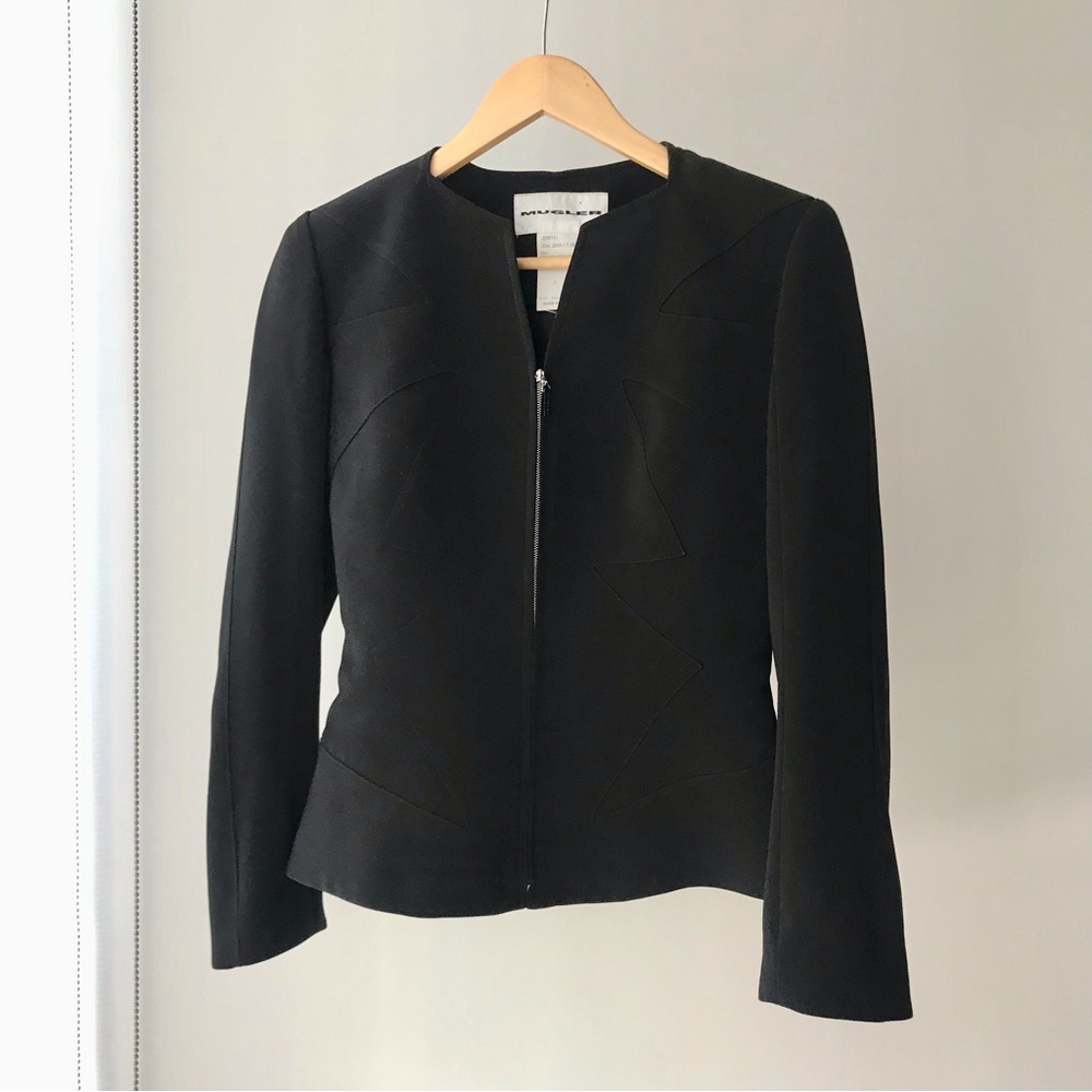 Thierry Mugler Two-Piece Sexy Black Blazer Skirt Suit Black Tailored